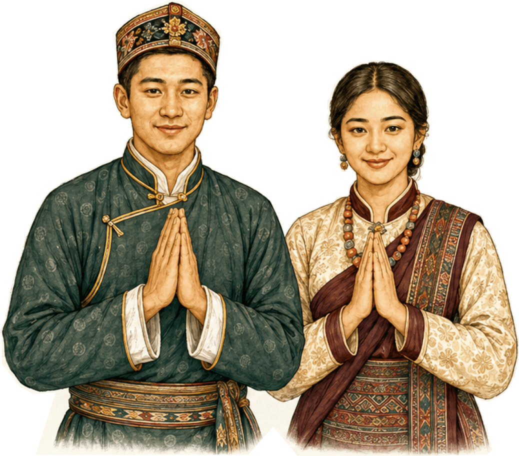 Smiling couple in traditional Sikkimese dress