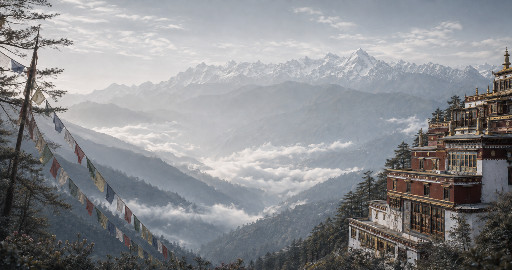 Himalayan mountains and a Sikkim monastery